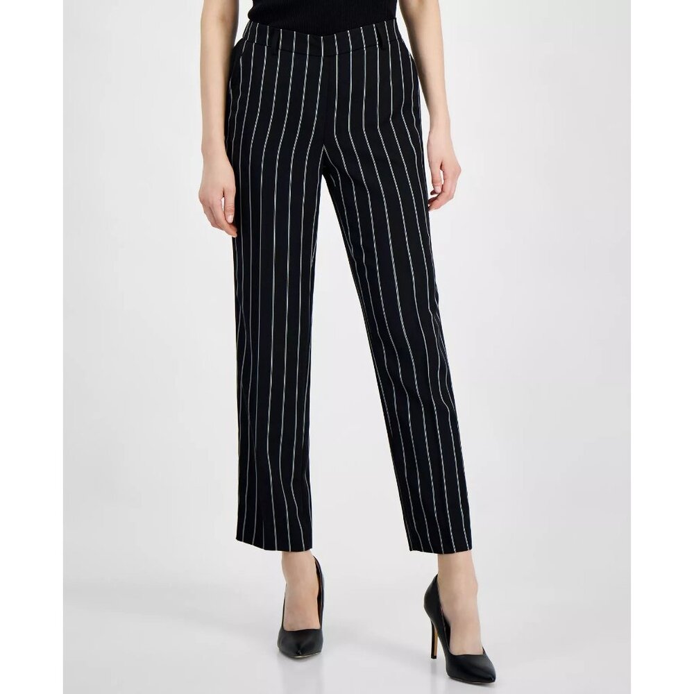 Anne Klein Womens Mid-Rise Pull-On Pants Elastic-Back Black/White XS NWT